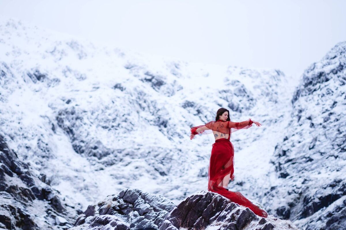  Model Shannen wearing Alice Halliday’s Shakti shrug, Phoenix skirt and flame halter top.	Picture: Andrey Boraynskiy
                    
