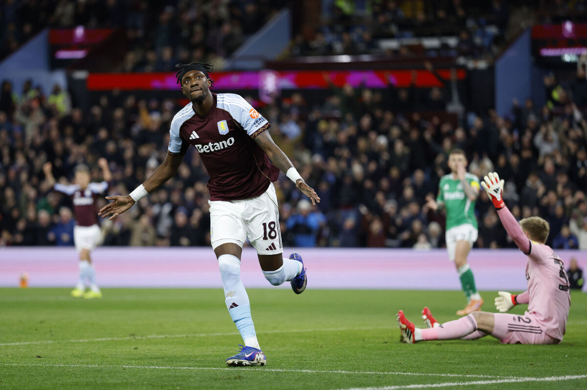 Aston Villa's Tammy Abraham celebrates scoring against Newcastle at Villa Park, Birmingham, despite replays showing he was offside. Picture: Nigel French/PA Wire