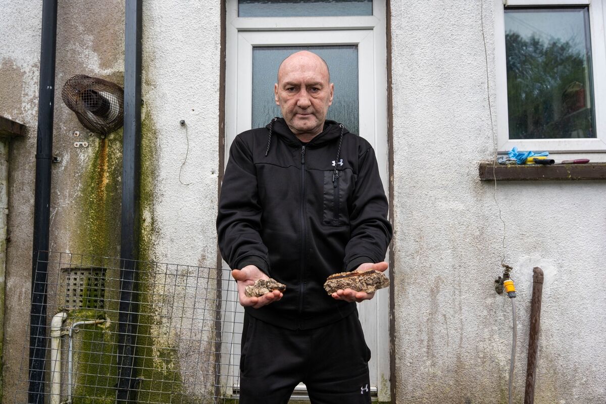 Colm Olden with the pieces of masonry. Picture:  Noel Sweeney.