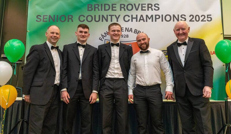 Bride Rovers club chairperson James Bermingham, players Eoin Roche, Denis Cashman and Jamie Peters and Cork County Board chairperson Pat Horgan.