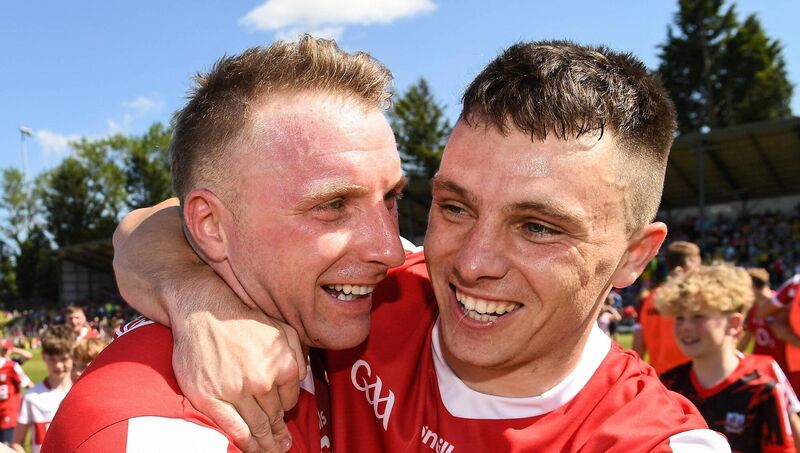 Cork players Brian Hurley, left, and Sean Powter celebrate after the GAA Football All-Ireland Senior Championship Round 2 match between Cork and Donegal at Páirc Uí Rinn in Cork. Photo by Matt Browne/Sportsfile Cork players Brian Hurley, left, and Sean Powter celebrate after the GAA Football All-Ireland Senior Championship Round 2 match between Cork and Donegal at Páirc Uí Rinn in Cork. Photo by Matt Browne/Sportsfile