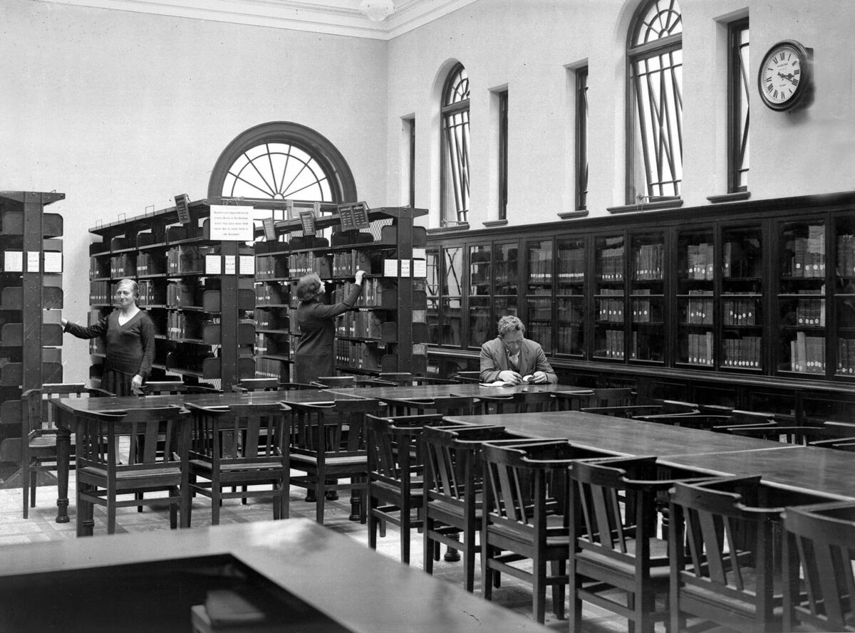 Interior of the Cork City Library at Grand Parade in 1930. One reader wrote of the value of Routledge’s sixpenny reprints of Marryat, Mayne Reid, Fielding and Lytton before people had access to libraries.