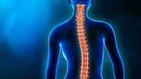 Curvature of the spine and woman body back view 3D rendering illustration with copy space. Spine disorder, scoliosis, backbone i