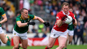<p>Cork's Ruairí Deane looks to get away from Ronan Ryan of Meath in last May's All-Ireland SFC game at Páirc Tailteann in Navan. Picture: Inpho/Ben Brady</p>