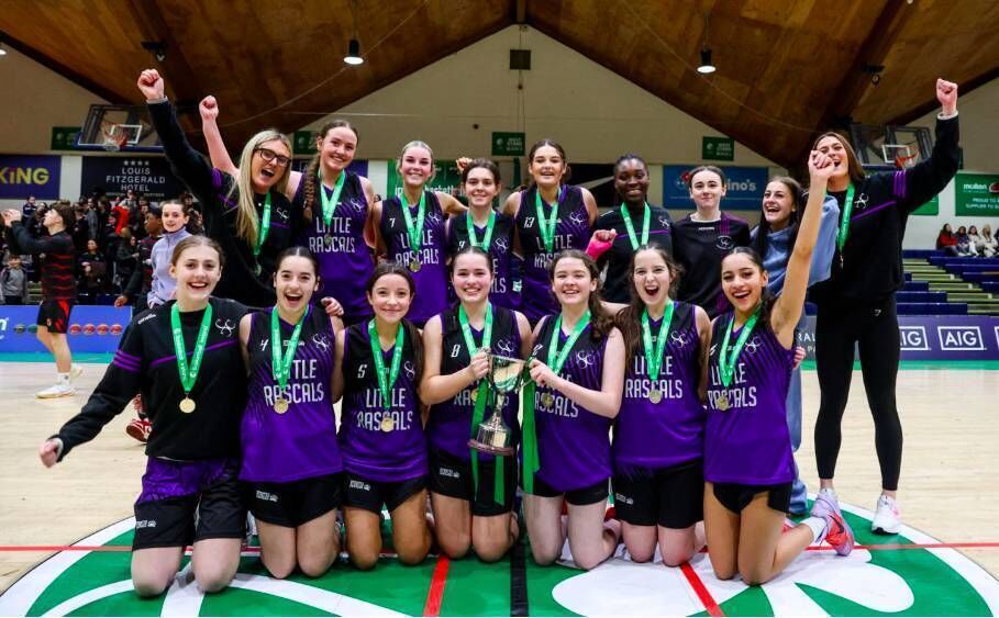 The Carrigtwohill U-19 basketball team after their recent Championship win. Coach Sarah Whelan is on the far left in the back row, with Lucy Walsh next to her. Rachel Barrett is third from the left, kneeling in the front row.