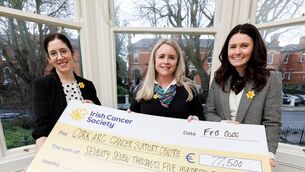 <p>Mary Quinn, head of service operations, Irish Cancer Society; with Olivia Grace, director of services, Cork ARC Cancer Support House; and Edel Shovlin, acting chief executive officer, Irish Cancer Society, at the presentation of the funding.	Picture: Andres Poveda</p>