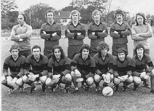 Albert Rovers 1976/77 (first match v Shamrock Rovers, Flower Lodge, October 3rd '76) : L to R (Back): Alec Ludzik, John Brohan, Barry Notley, Noel O'Mahony (player-manager), Billy Field, Ken McGrath. L to R (Front): Pat Horgan, Pat Morley, Paddy Daly, Pat Kirby, James Quinn (capt.), Brendan Draper, Dom Kenny. (pic: Courtesy Plunkett Carter)