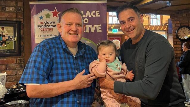 <p>Fundraising organiser Aidan Dalton, with dad Patrick and Neela Mae Maughan, Down Syndrome Centre Cork, ahead of the fundraiser at St Columbas Hall (Tinny Shed) on Saturday, March 7.</p>