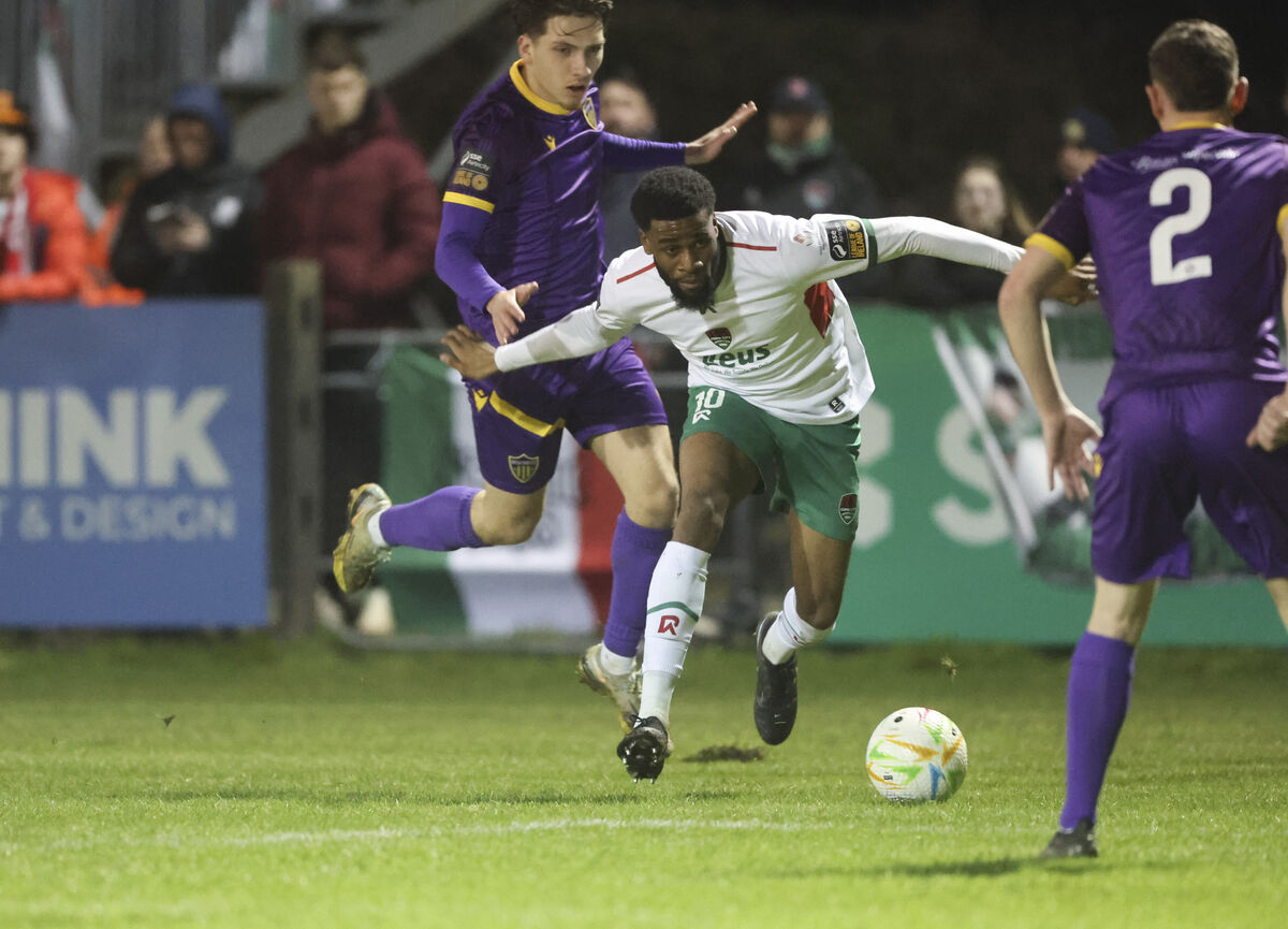 Cork City's Hans Mpongo and Wexford's Zayd Abada. Picture: Patrick Browne