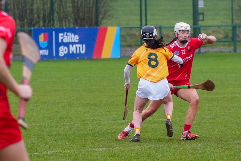 Antrim’s Amy Boyle challenges Cork's Niamh MacNabola. Picture: Noel Sweeney Antrim’s Amy Boyle challenges Cork's Niamh MacNabola. Picture: Noel Sweeney