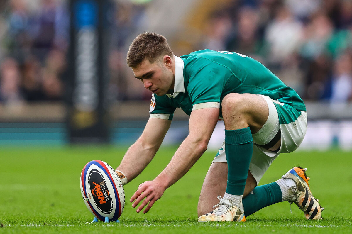 Ireland's Jack Crowley prepares to kick a conversion. Picture: INPHO/Ben Brady