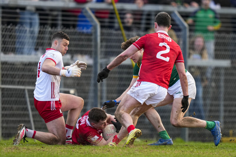 Luke Fahy of Cork with a block at the end of the game. Picture: INPHO/James Lawlor Luke Fahy of Cork with a block at the end of the game. Picture: INPHO/James Lawlor
