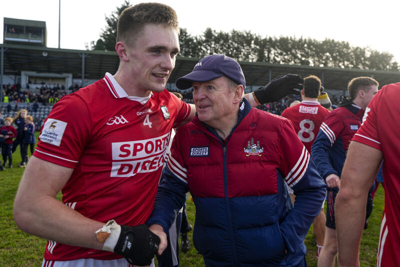 Tommy Walsh of Cork and Cork boss John Cleary after the win over Meath. Picture: INPHO/James Lawlor
