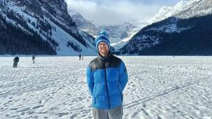 <p class="contextmenu internal_Caption">Sam Curtin at Lake Louise, one of the world’s most famous ski resorts, in Banff National Park in the Canadian Rockies</p>
