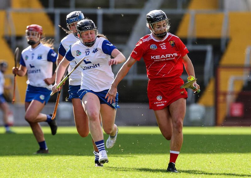 Cork's Saoirse McCarthy tries to get away from Waterford's Orla Hickey in 2025. Picture: Inpho/Lorraine O'Sullivan