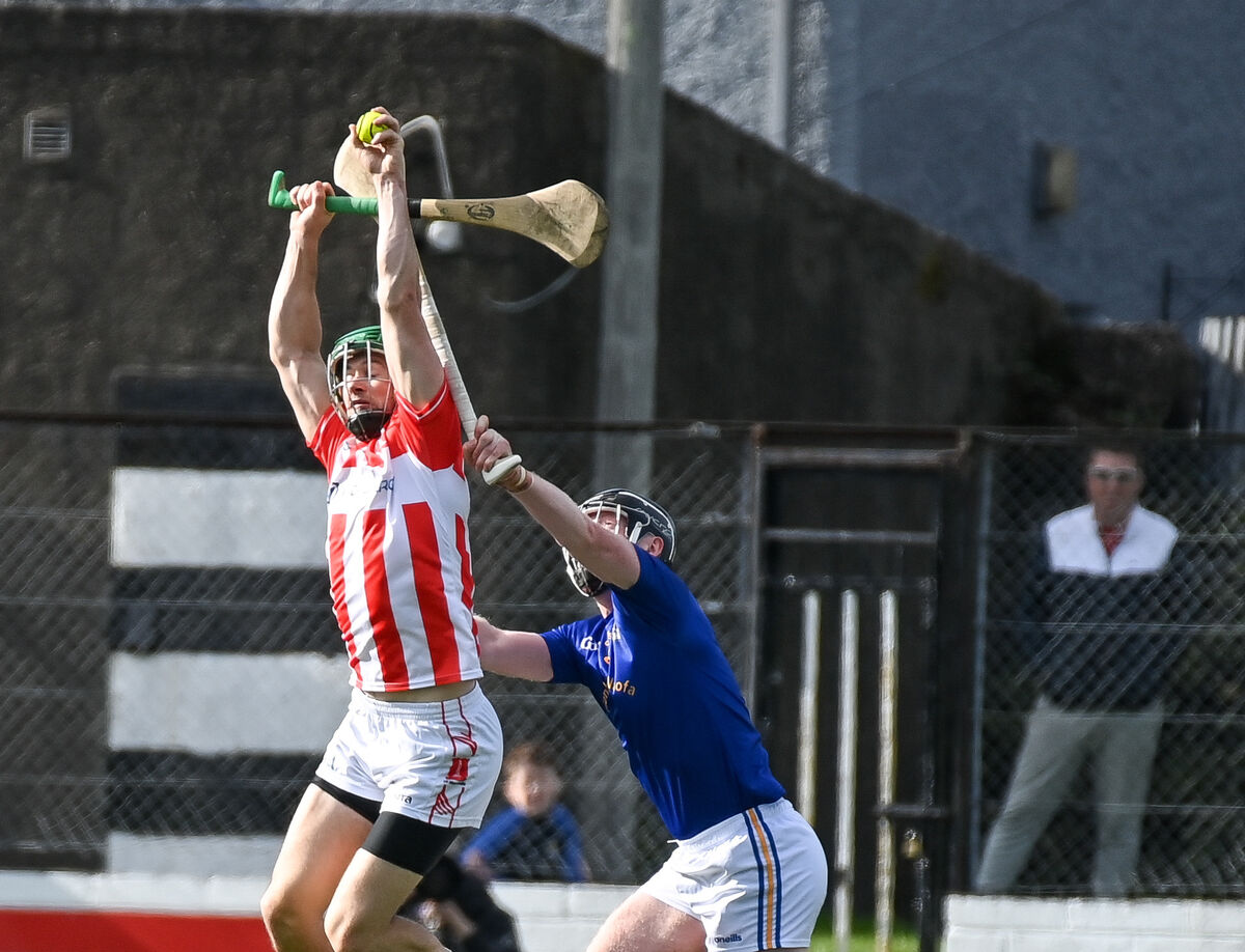  Imokilly's Seamus Harnedy goes high to win possession ahead of St Finbarr's Conor Cahalane during their Premier SHC quarter-final at Midleton. Picture: David Keane.