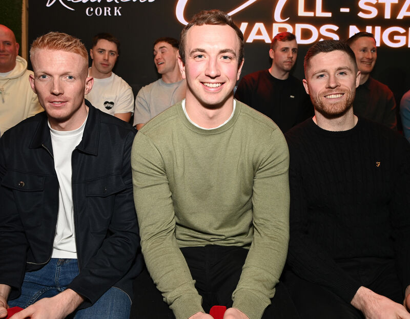 Cian Darcy, Sarsfields, Michael O'Halloran, Blackrock, and Conor Lehane, Midleton, at the Reardens GAA All-Stars. Picture:  Eddie O'Hare
