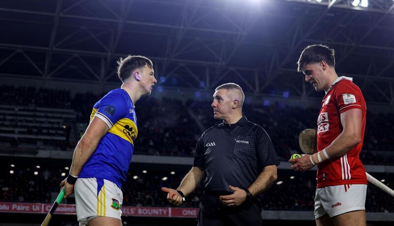 Cork captain Darragh Fitzgibbon with his opposite number, Tipperary's Jake Morris, prior to the league game at SuperValu Páirc Uí Chaoimh. Picture: Inpho/Ben Brady