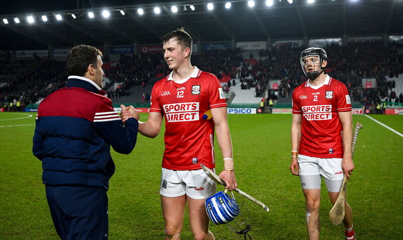 Cork manager Ben O'Connor with Diarmuid Healy and Ger Millerick after the win over Tipperary. Picture: Ray McManus/Sportsfile