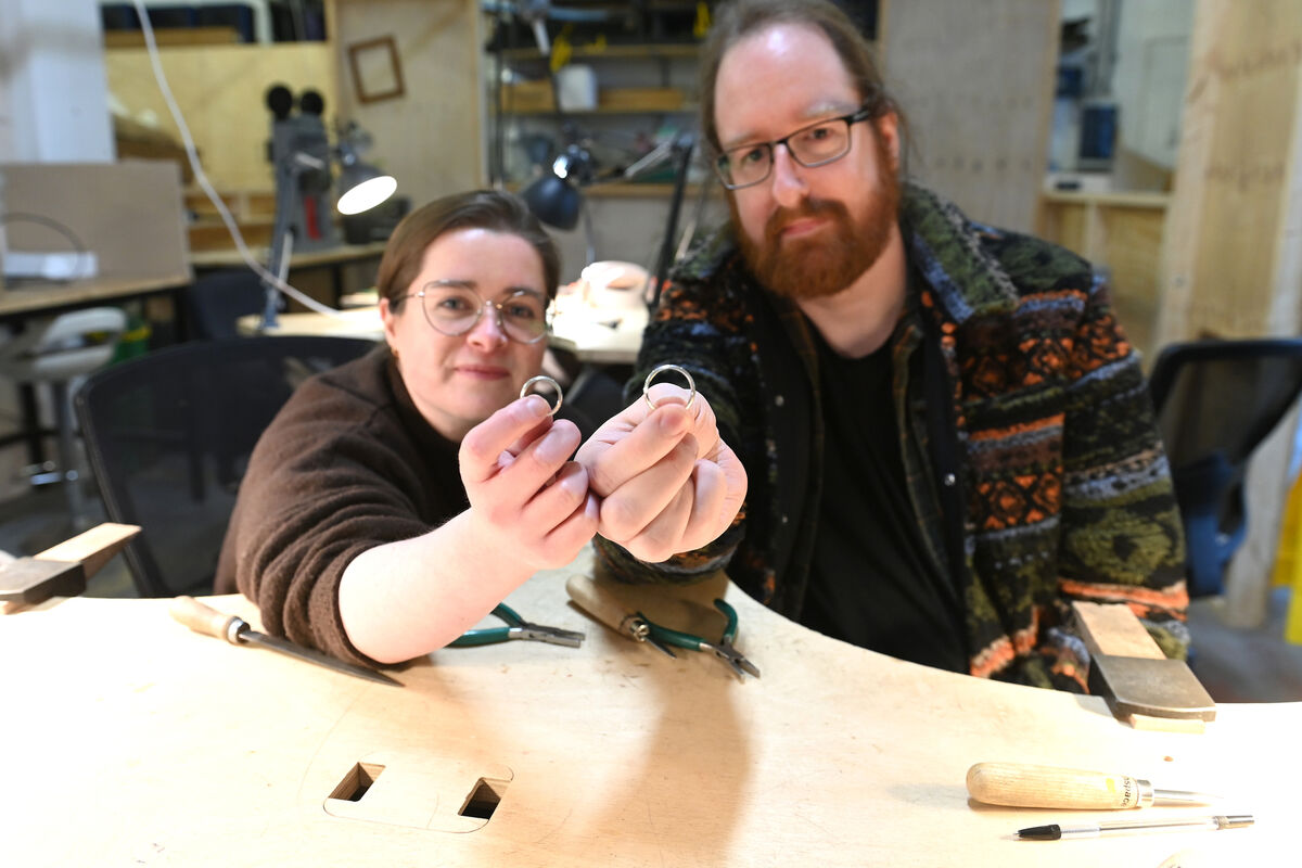 Engaged couple Orla Healy and Brian Healy at a ring-making workshop, given by Fabio Oliveira, jewellery designer and maker.   Picture: Larry Cummins