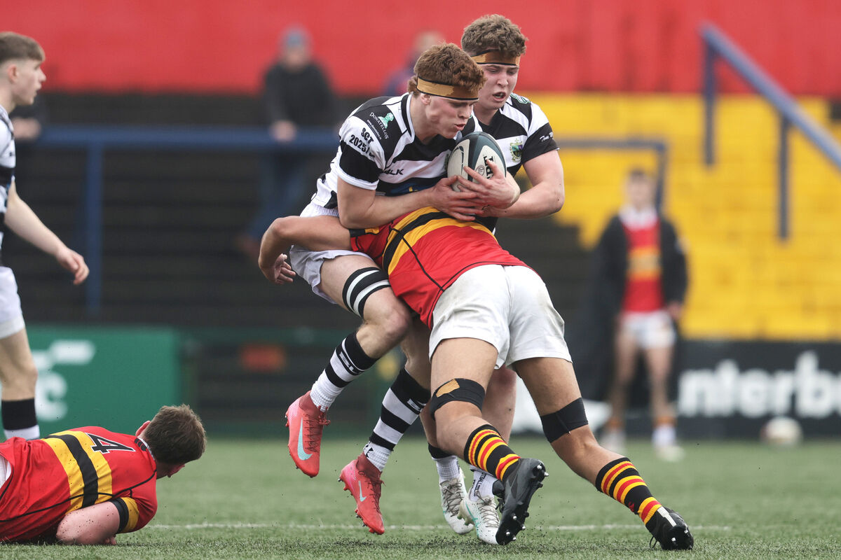 PBC’s Rian Macfarlane O'Shea is tackled by Robert O'Sullivan of CBC. Picture: INPHO/Bryan Keane PBC’s Rian Macfarlane O'Shea is tackled by Robert O'Sullivan of CBC. Picture: INPHO/Bryan Keane