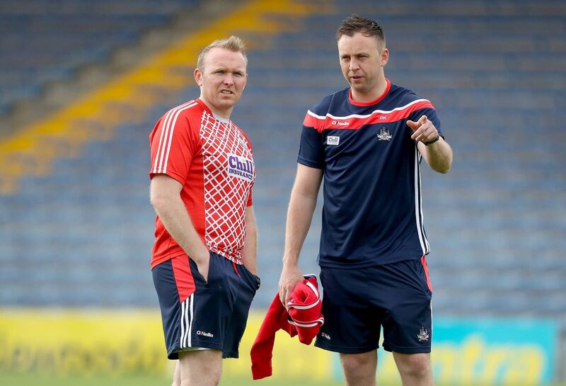 New Ballincollig manager Aidan Kelleher, on the left, chatting to Paul Kerrigan in 2018. Picture: INPHO/Oisín Keniry