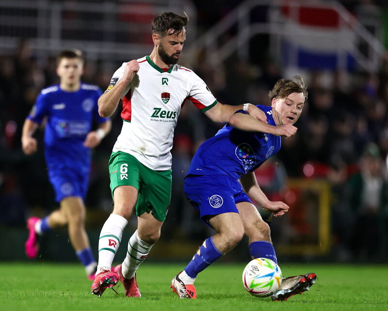 Cian Doyle of Bray Wanderers in action against Greg Bolger, Cork City. Picture: Michael P Ryan/Sportsfile Cian Doyle of Bray Wanderers in action against Greg Bolger, Cork City. Picture: Michael P Ryan/Sportsfile
