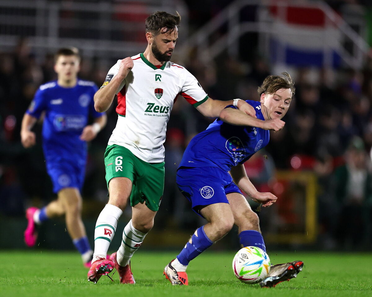 Cian Doyle of Bray Wanderers in action against Greg Bolger, Cork City. Picture: Michael P Ryan/Sportsfile