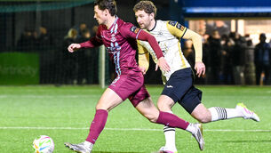 <p> Cobh Ramblers' Rhys Gourdie races past Finn Harps' Max Hutchison during their SSE Airtricity League Division 1 clash at St Colman's Park. Picture: David Keane.</p> <p> Cobh Ramblers' Rhys Gourdie races past Finn Harps' Max Hutchison during their SSE Airtricity League Division 1 clash at St Colman's Park. Picture: David Keane.</p>