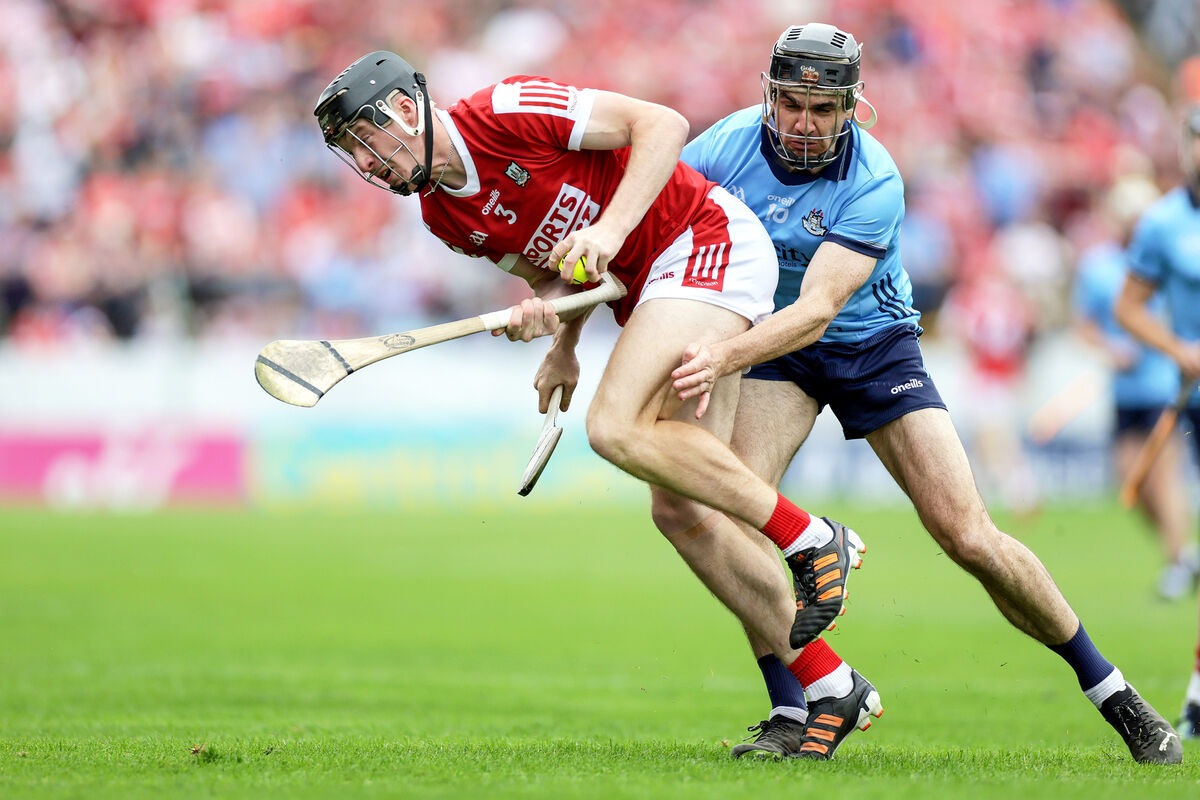 Cork's Eoin Downey and Danny Sutcliffe of Dublin in action in the 2024 All-Ireland quarter-final in Thurles. Picture: INPHO/Laszlo Geczo Cork's Eoin Downey and Danny Sutcliffe of Dublin in action in the 2024 All-Ireland quarter-final in Thurles. Picture: INPHO/Laszlo Geczo