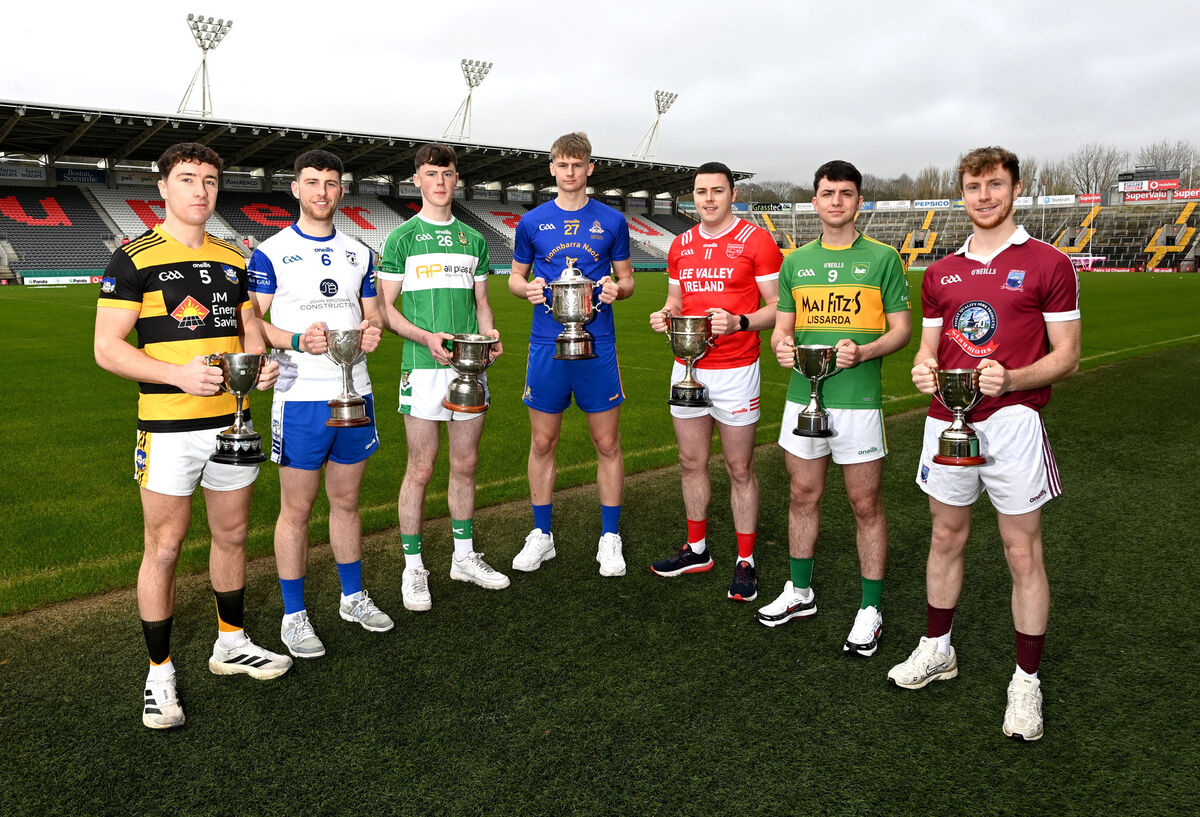 From left, winners of last years leagues Div 6 : Conor Dodd, Canovee; Div 2: Timmy O'Connor, Knocknagree; Div 4, Oisin O'Connell, Aghabullogue; Div 1: Thomas Egan, St Finbarr's; Div 3: Cathal Vaughan, Uíbh Laoire; Div 5: Lawrence Asling, Kilmurry and Div 7: Bill Fleming, Argideen Rangers at SuperValu Páirc Uí Chaoimh. Picture: Eddie O'Hare