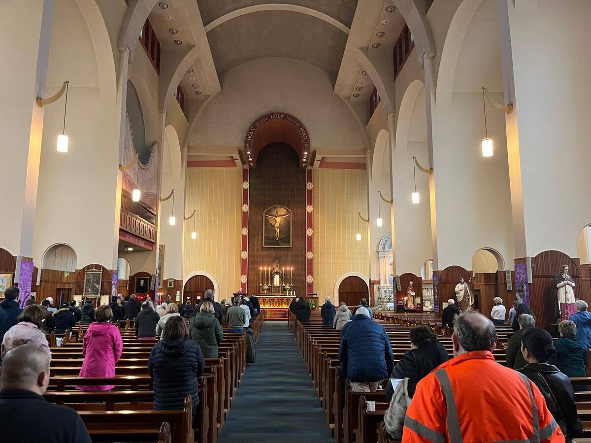 The congregation in St Augustine's Church, which is to close later this year, listens as Fr Paddy O'Reilly, Vicar Provincial of the Augustinian Order in Ireland, reads the Gospel. Picture: Donal O'Keeffe