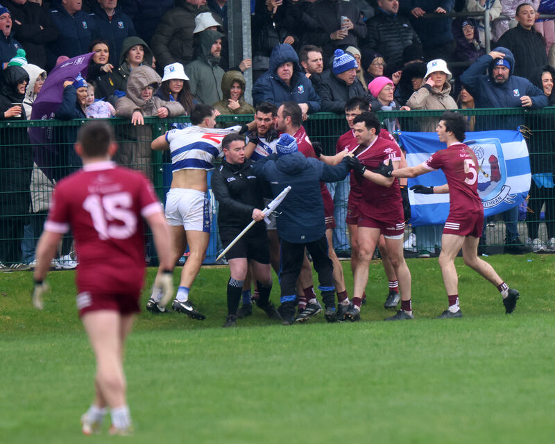 Tempers flare in the Munster Junior B Football Championship final. Picture: Brendan Gleeson