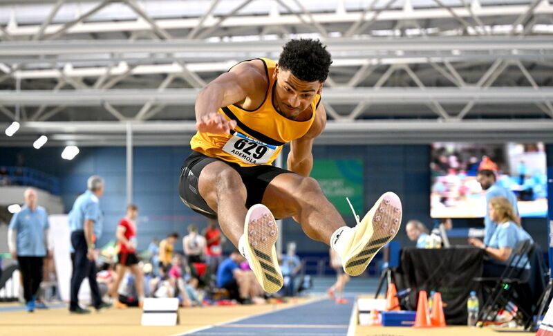 Reece Ademola of Leevale AC, Cork, competing in the men's long jump. Picture: Sam Barnes/Sportsfile
