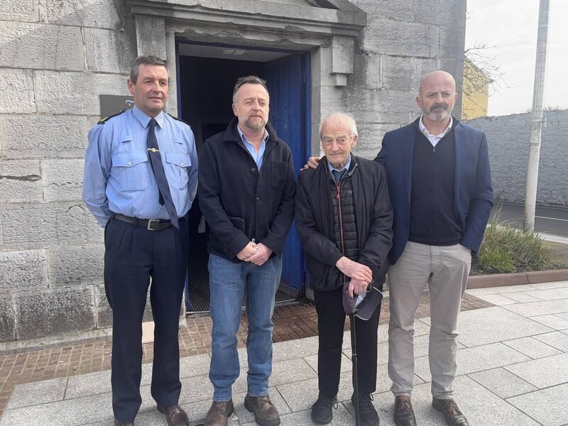 Garda Thomas Duane with Stephen O'Callaghan's brother Emmet, father John, and brother Keith after the inquest Garda Thomas Duane with Stephen O'Callaghan's brother Emmet, father John, and brother Keith after the inquest
