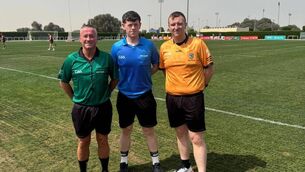 <p>Shane Scanlon, centre, from Newcestown, with James McGrath (left) and Ciarán Flynn (right) in Dubai last weekend at the Middle East GAA Hurling League finals. All three travelled over to the United Arab Emirates from Ireland to referee the games.</p> <p>Shane Scanlon, centre, from Newcestown, with James McGrath (left) and Ciarán Flynn (right) in Dubai last weekend at the Middle East GAA Hurling League finals. All three travelled over to the United Arab Emirates from Ireland to referee the games.</p>