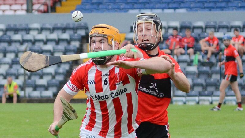 Imokilly's Niall O'Leary clashes with UCC's Shane Conway in 2020 - the sides will meet in the county hurling championship this year. Picture: Howard Crowdy
