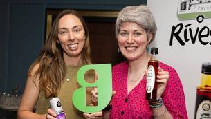 <p>Aisling McGann, chief operating officer at drinks company Sisú, and Shannon Forrest, co-founder of Rivesci, at the Guaranteed Irish Food &amp; Drink Forum 2025. Picture: Darragh Kane.</p>