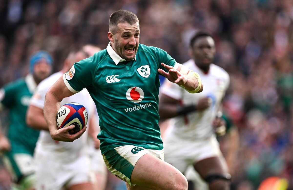 Stuart McCloskey on the surge against England. Picture: Ramsey Cardy/Sportsfile
