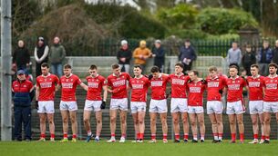 <p>Cork players and manager John Cleary before the win over promotion rivals Meath at Páirc Uí Rinn. Picture: Seb Daly/Sportsfile</p>