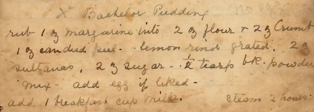 The recipe for Bachelor Pudding