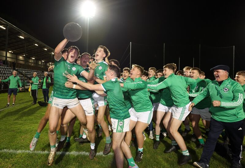  Ballincollig celebrate their win over Glanmire in the Rebel Óg Premier 1 minor football championship final. They start their bid for three in a row against Carrigaline. Picture: Jim Coughlan