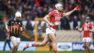 <p>Cork's Alan Walsh celebrates his goal against Kilkenny last week. Picture: Inpho</p>