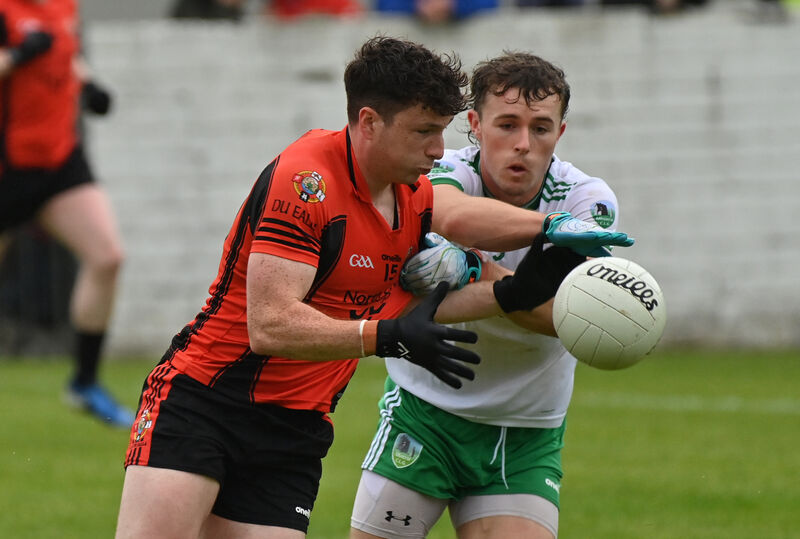  Luke Murphy of Duhallow is tackled by Neil Lordan of Muskerry last year. Picture: Dan Linehan