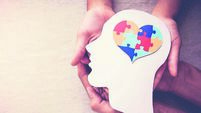 puzzle jigsaw heart on brain,  mental health concept, world autism awareness day