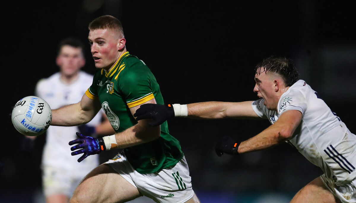 Meath's Jack Flynn is tackled by Brian McLoughlin of Kildare. Picture: ©INPHO/Grace Halton