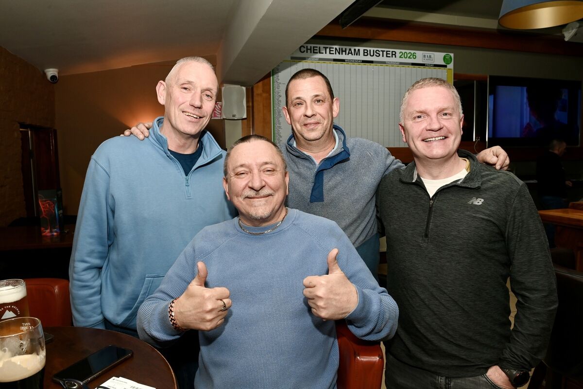 
                        Paul Harris (in front) has a laugh with Leslie O’Sullivan, Keith O’Callaghan, and Rob Dwan.