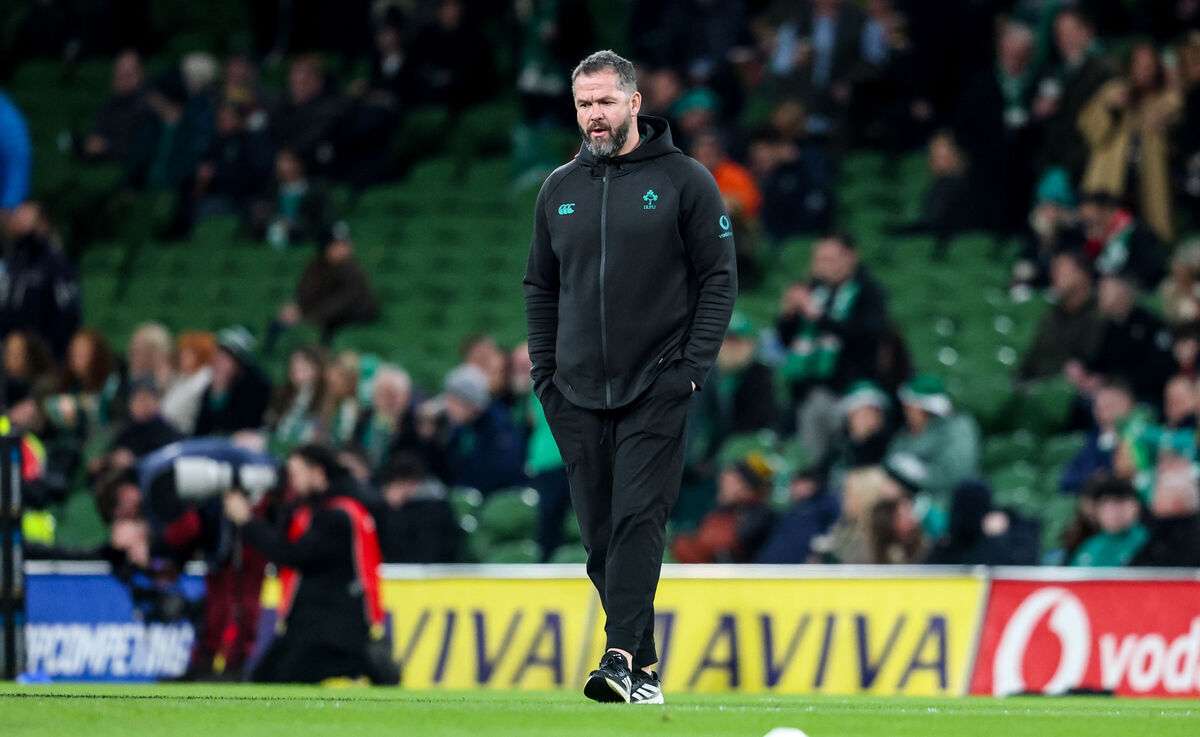 Andy Farrell during the warm-up. Picture: INPHO/Nick Elliott