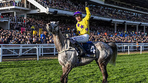 Paul Townend on Il Etait Temps celebrates after winning 11/3/2026